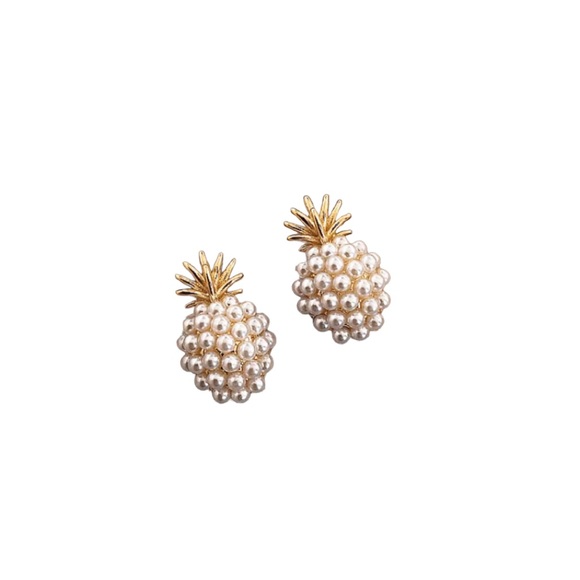 Mini Pearl and Gold Pineapple Stud Earrings - Picture 3 of 5